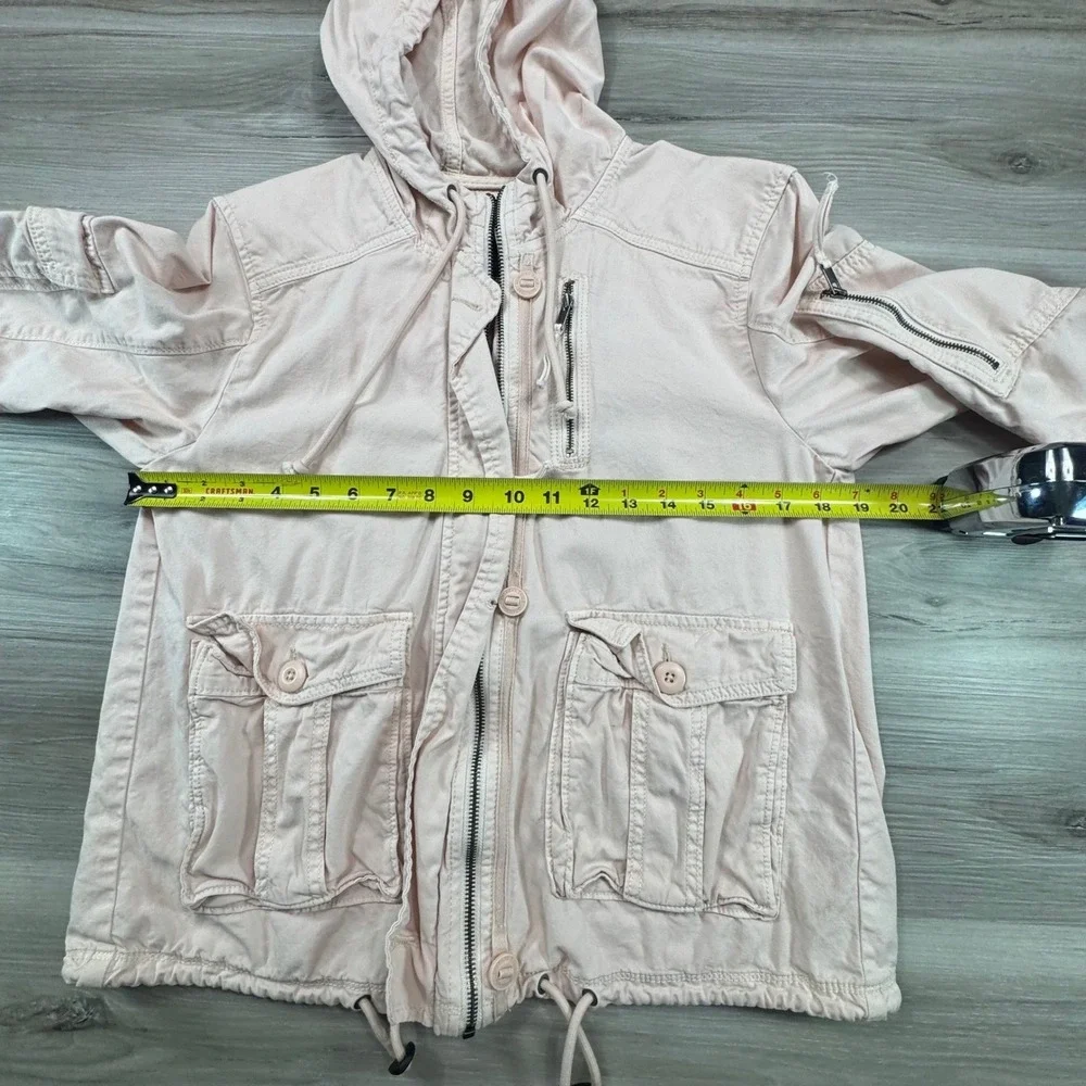 American Eagle Women's Utility Jacket S‎ Pink Cargo Military Hooded Coat